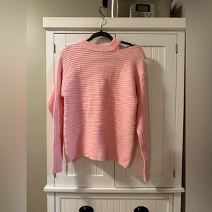 Women's Pink Ribbed Crewneck Sweater